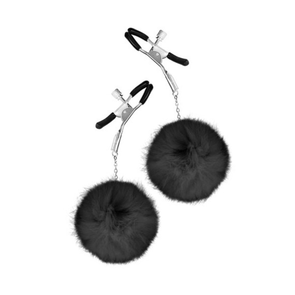 Pinces à seins pression réglable pompons noirs 
